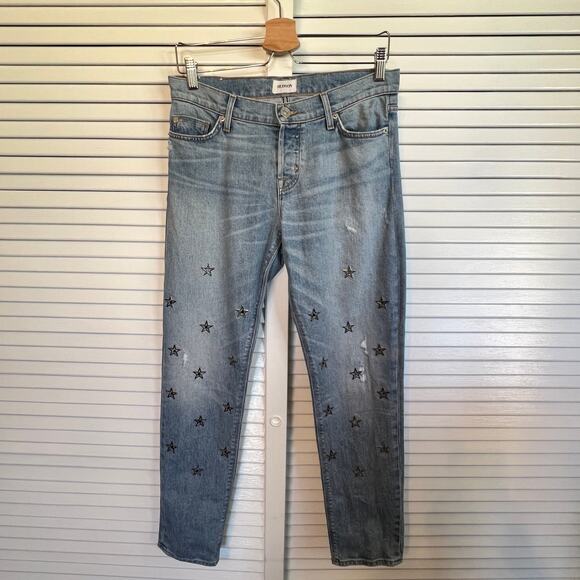 HUDSON Women's Jeans Size 26 Riley Crop Relaxed Straight Jeans Button Fly Stars - Picture 4 of 14